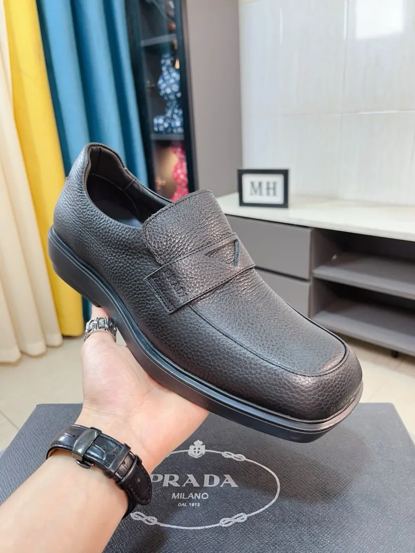 Men's shoes 💰540🌹🌹【PRADA Leather Shoes】Top purchasing agency Original imported Italian custom-made open-edge beaded cowhide leather surface, fully imported water-dyed breathable cowhide lining, original factory special molded sole super comfortable, size: 38-44
